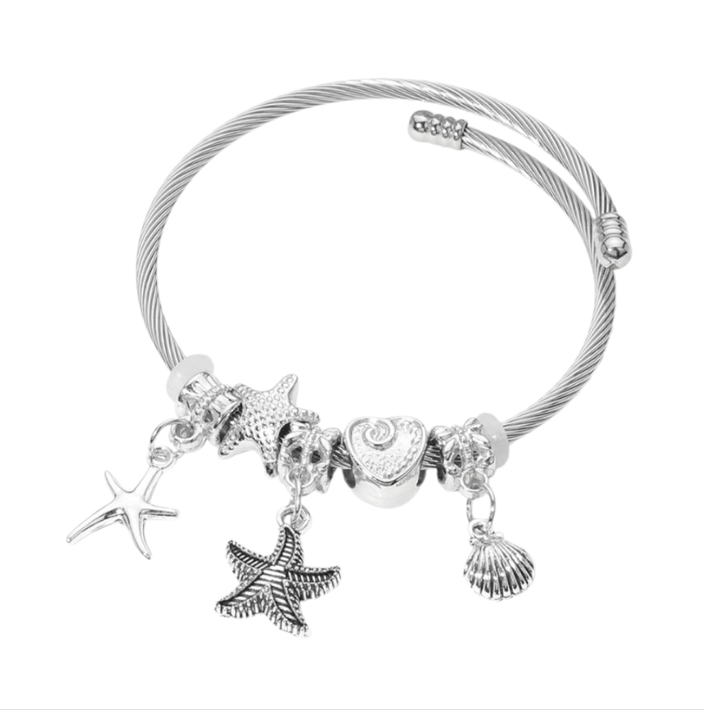 Heart Starfish Shell Cable Charm Bracelet